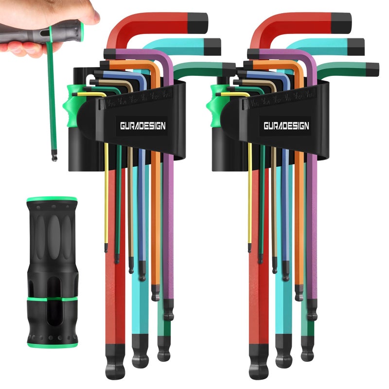 GURADESIGN 19-Piece Allen Wrenches Set, Hex Key Set,Metric and SAE Allen Key Set Extra Long with Ball End T-Handle, MM(1.5mm-10mm),SAE(5/64"-3/8") Chrome Vanadium Steel - Image 1