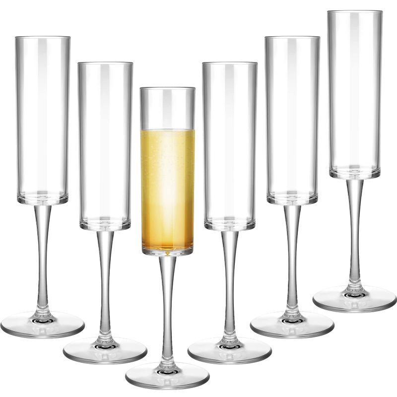 Lauwell Set of 6 Plastic Acrylic Crystal Champagne Glasses Flutes Hand Blown Champagne Goblets Classic Wine Stemware for Wedding Party Anniversary Christmas Toasting 6 oz