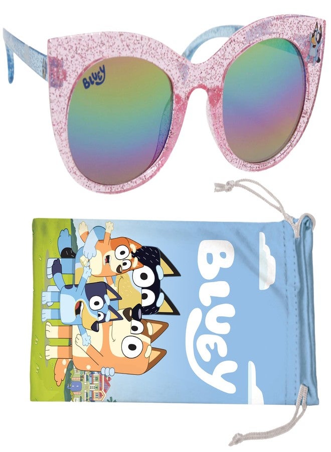 صن ستاتشيز نظارة شمسية للأطفال من Sun-Staches Bluey - نظارات شمسية Arkaid Bluey Pink Glitter Cateye مع حماية مريحة من الأشعة فوق البنفسجية مقاس صغير مع حقيبة حمل ناعمة - إكسسوارات Bluey الرسمية وهدايا Bluey - Image 1