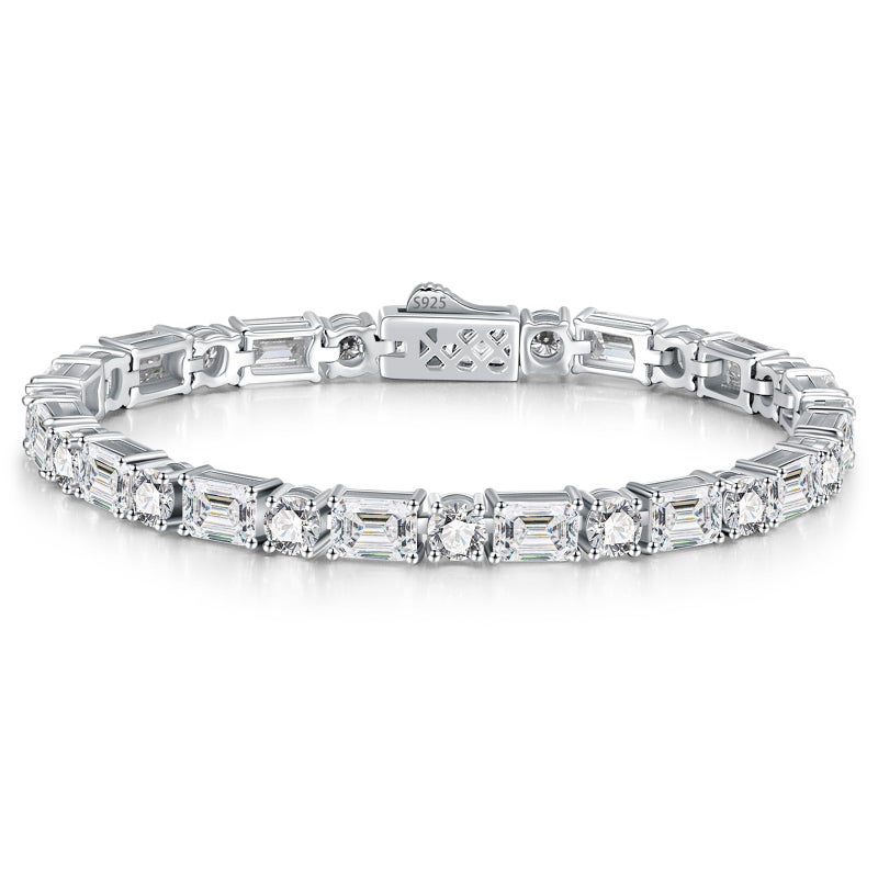 LOIPURI 16.5CT Emerald & Round Cut Moissanite Tennis Bracelet for Women, White Gold Plated 925 Sterling Silver 4mm D Color VVS1 Moissanite Bracelets Hidden Clasp Anniversary Birthday Gift 6.5Inch - Image 1