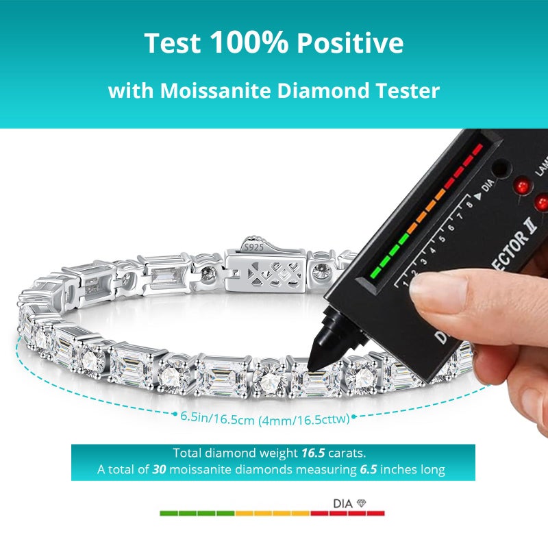 LOIPURI 16.5CT Emerald & Round Cut Moissanite Tennis Bracelet for Women, White Gold Plated 925 Sterling Silver 4mm D Color VVS1 Moissanite Bracelets Hidden Clasp Anniversary Birthday Gift 6.5Inch - Image 5