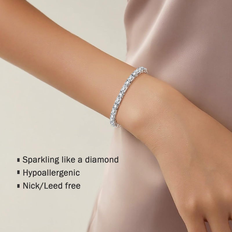 LOIPURI 16.5CT Emerald & Round Cut Moissanite Tennis Bracelet for Women, White Gold Plated 925 Sterling Silver 4mm D Color VVS1 Moissanite Bracelets Hidden Clasp Anniversary Birthday Gift 6.5Inch - Image 3