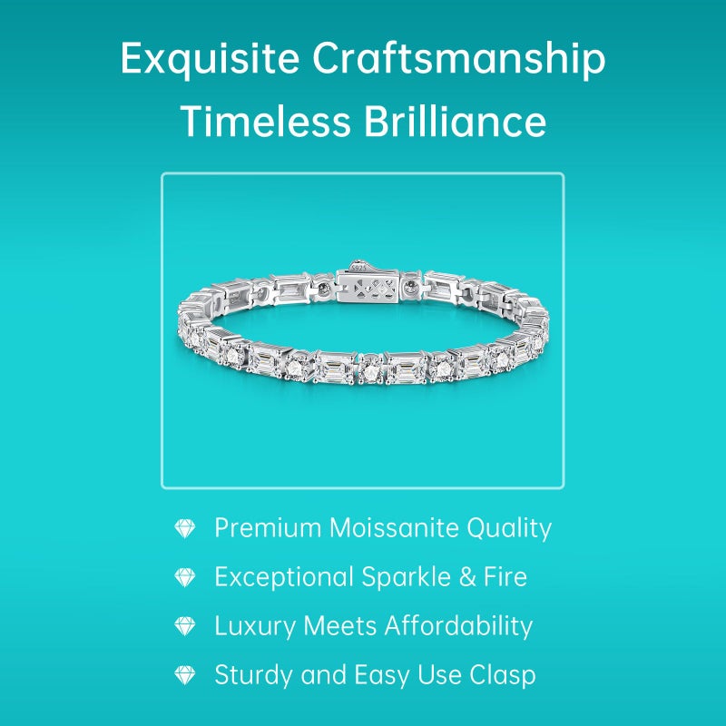 LOIPURI 16.5CT Emerald & Round Cut Moissanite Tennis Bracelet for Women, White Gold Plated 925 Sterling Silver 4mm D Color VVS1 Moissanite Bracelets Hidden Clasp Anniversary Birthday Gift 6.5Inch - Image 4