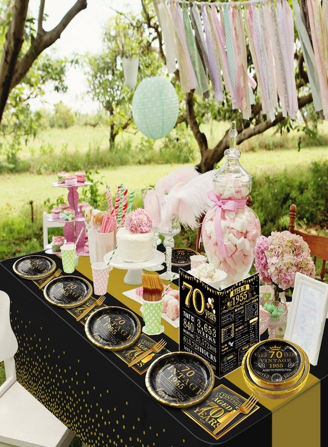 YeohJoy 70th Birthday Party Tableware Set,Back in 1955 70th Birthday Party Supplies Decorations,Include 1955 Anniversary Card,Tablecloth and Plates, Forks,Napkins 24 Guests for Men - Image 3