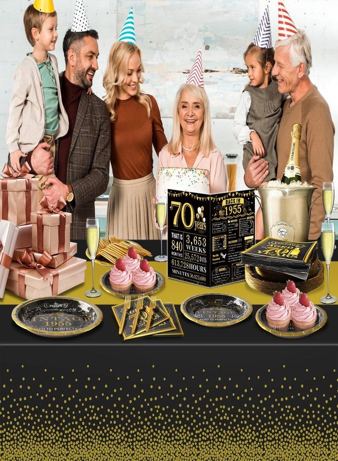 YeohJoy 70th Birthday Party Tableware Set,Back in 1955 70th Birthday Party Supplies Decorations,Include 1955 Anniversary Card,Tablecloth and Plates, Forks,Napkins 24 Guests for Men - Image 4