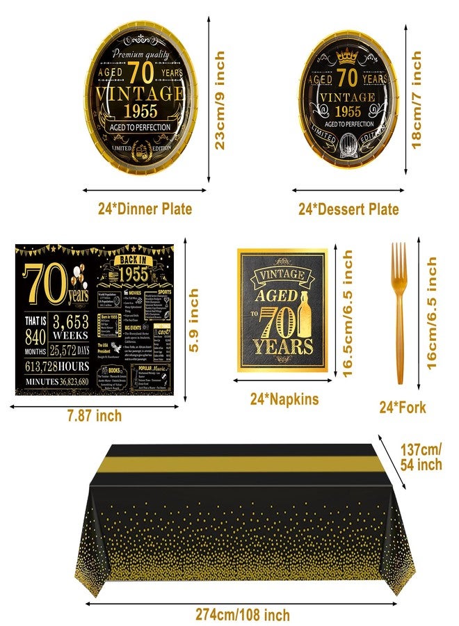 YeohJoy 70th Birthday Party Tableware Set,Back in 1955 70th Birthday Party Supplies Decorations,Include 1955 Anniversary Card,Tablecloth and Plates, Forks,Napkins 24 Guests for Men - Image 2