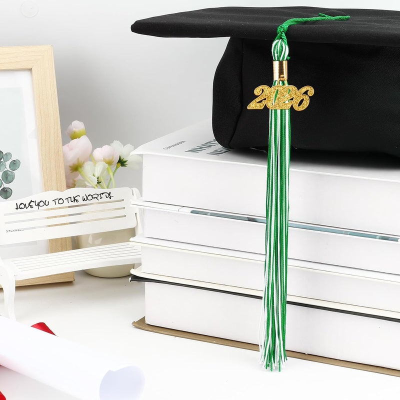 RHOttbiy 2026 Graduation Tassel,2026 Tassel Graduation,2026 Tassels for Graduations Cap with 2026 Year Gold Charms for Graduate Cap,Green White Graduations Tassels for Class of 2026 Grad Ceremonies Accessories - Image 5