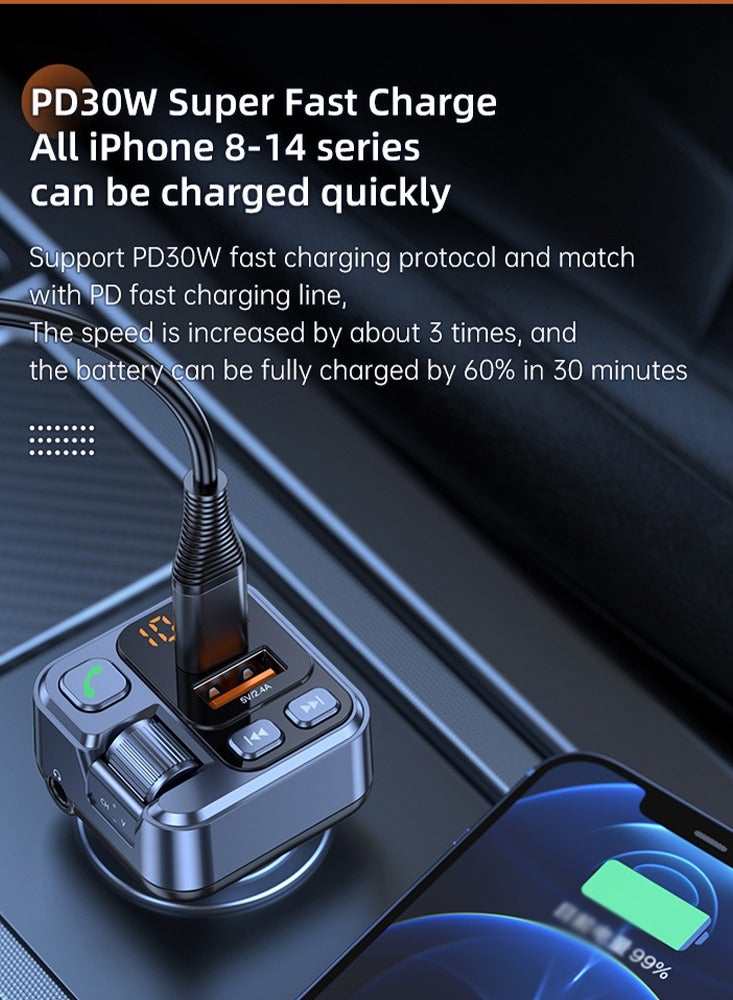 فورتي شاحن سيارة ذكي احترافي - ٣٦ واط، منفذا USB مزدوجان QC3.0 وبلوتوث ٥.١، تحكم حر اليدين | جهاز إرسال FM لاسلكي وصوت عالي الدقة للسيارات الرياضية/الفاخرة  - Image 4
