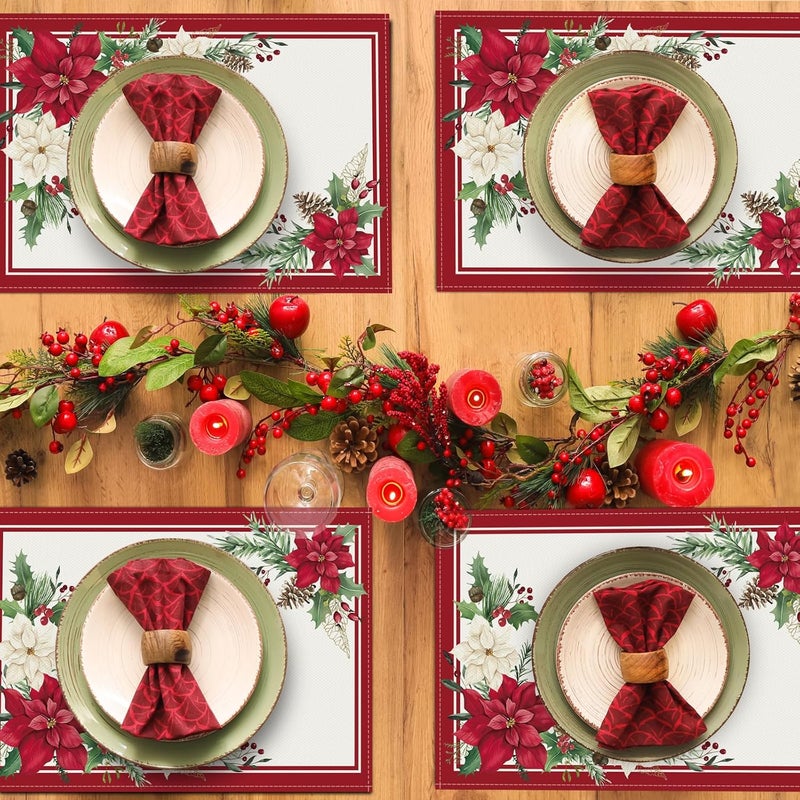 Bonhause مجموعة مفارش طاولة عيد الميلاد بونهاوس من 4 قطع بحجم 12x18 بوصة لموسم الشتاء للديكور المنزلي والاحتفالات الداخلية والخارجية - Image 3
