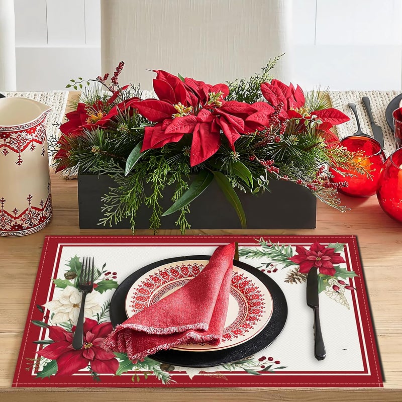 Bonhause مجموعة مفارش طاولة عيد الميلاد بونهاوس من 4 قطع بحجم 12x18 بوصة لموسم الشتاء للديكور المنزلي والاحتفالات الداخلية والخارجية - Image 2