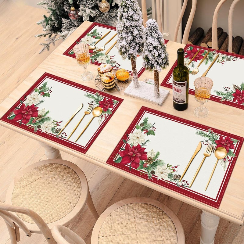 Bonhause مجموعة مفارش طاولة عيد الميلاد بونهاوس من 4 قطع بحجم 12x18 بوصة لموسم الشتاء للديكور المنزلي والاحتفالات الداخلية والخارجية - Image 4