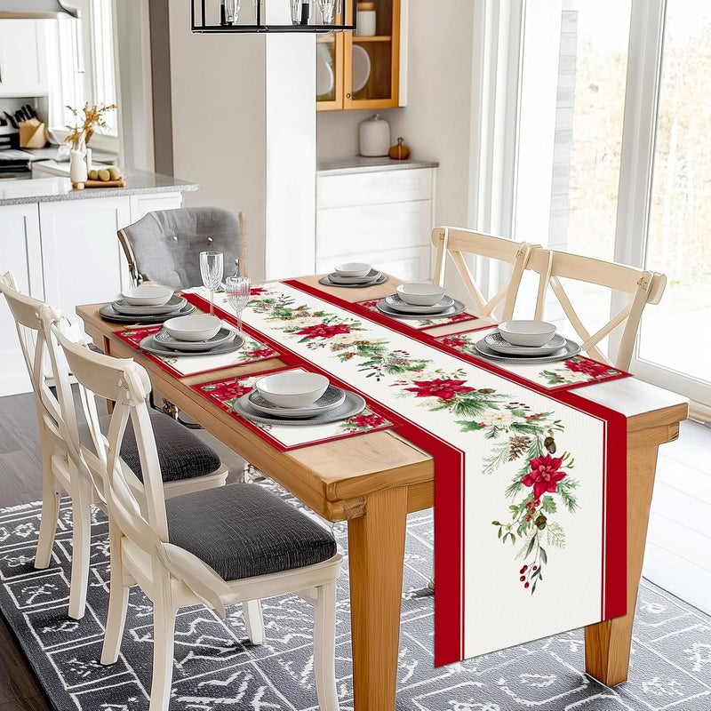 Bonhause مجموعة مفارش طاولة عيد الميلاد بونهاوس من 4 قطع بحجم 12x18 بوصة لموسم الشتاء للديكور المنزلي والاحتفالات الداخلية والخارجية - Image 5