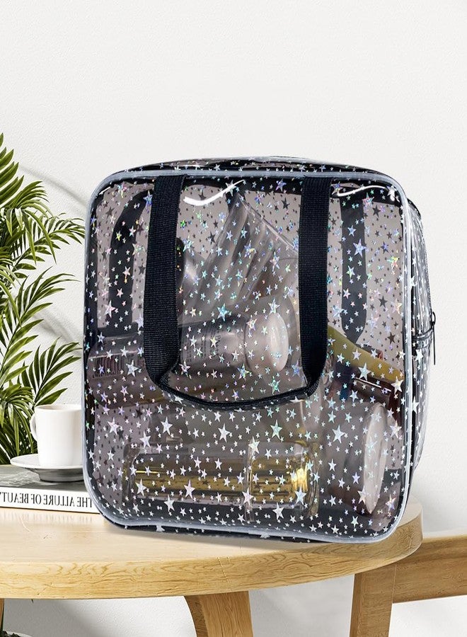 TotePrint Star Pattern PVC Waterproof Makeup Bag 38 x 12 x 20cm, Grey, 11.81x5.12x8.27inch, Star Print Handle Bag - Image 5