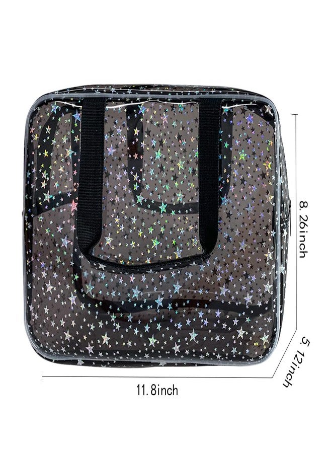 TotePrint Star Pattern PVC Waterproof Makeup Bag 38 x 12 x 20cm, Grey, 11.81x5.12x8.27inch, Star Print Handle Bag - Image 2