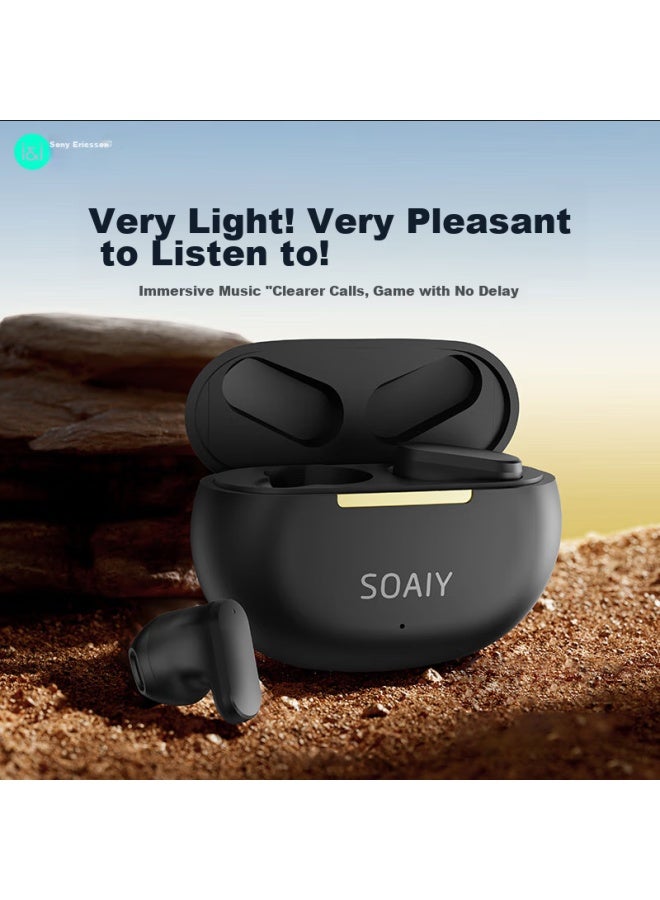 Soaiy Sl6 Upgraded Version True Wireless Bluetooth Earphones, Music And Call Noise Reduction, Long Battery Life, Compatible With Apple, Huawei, Xiaomi, Universal Black - Image 1
