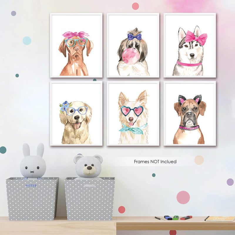 VicBou 6 PCS Cute Dogs Wall Art Watercolor Girls Room Decor Wall Decor Funny Dog Lover Gifts Unframed Dog Mom Puppy Girly Dog Themed Posters Prints Paintings Artwork for Women Home Bedroom Playroom 8x10 In - Image 2