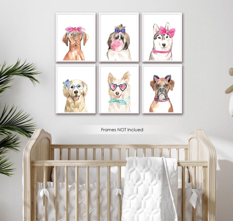 VicBou 6 PCS Cute Dogs Wall Art Watercolor Girls Room Decor Wall Decor Funny Dog Lover Gifts Unframed Dog Mom Puppy Girly Dog Themed Posters Prints Paintings Artwork for Women Home Bedroom Playroom 8x10 In - Image 3