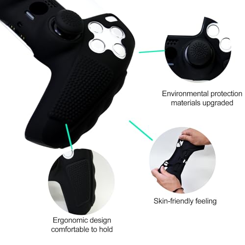 HLRAO Anti-Slip Black PS5 Controller Skin,Soft Thicken Studded Protective Silicone Cover Skin Grips Compatible with PS5/Slim/Pro Controller and 8 PCS Thumb Grips Caps. - Image 2