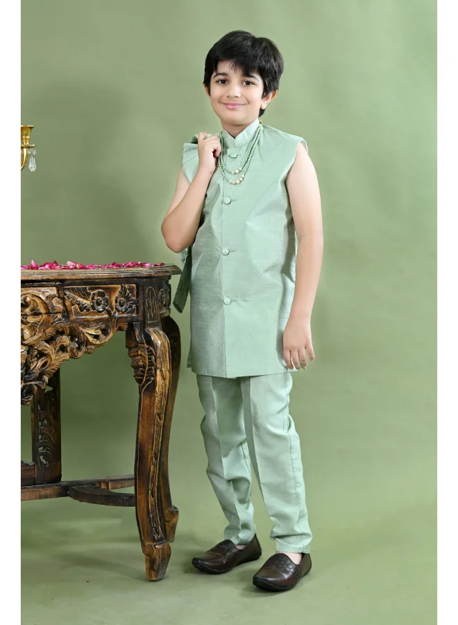 BT DEZINES Light Green Sherwani Set for Boys