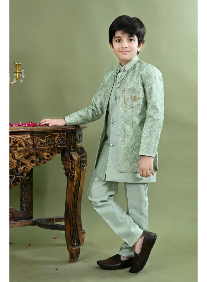 BT DEZINES Light Green Sherwani Set for Boys