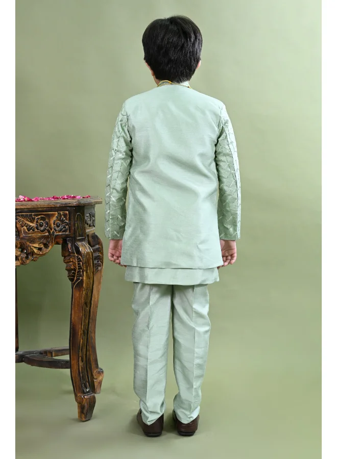 BT DEZINES Light Green Sherwani Set for Boys