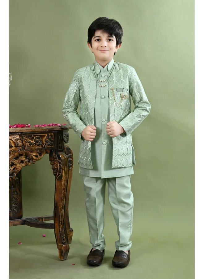 BT DEZINES Light Green Sherwani Set for Boys