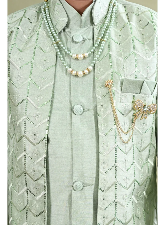 BT DEZINES Light Green Sherwani Set for Boys