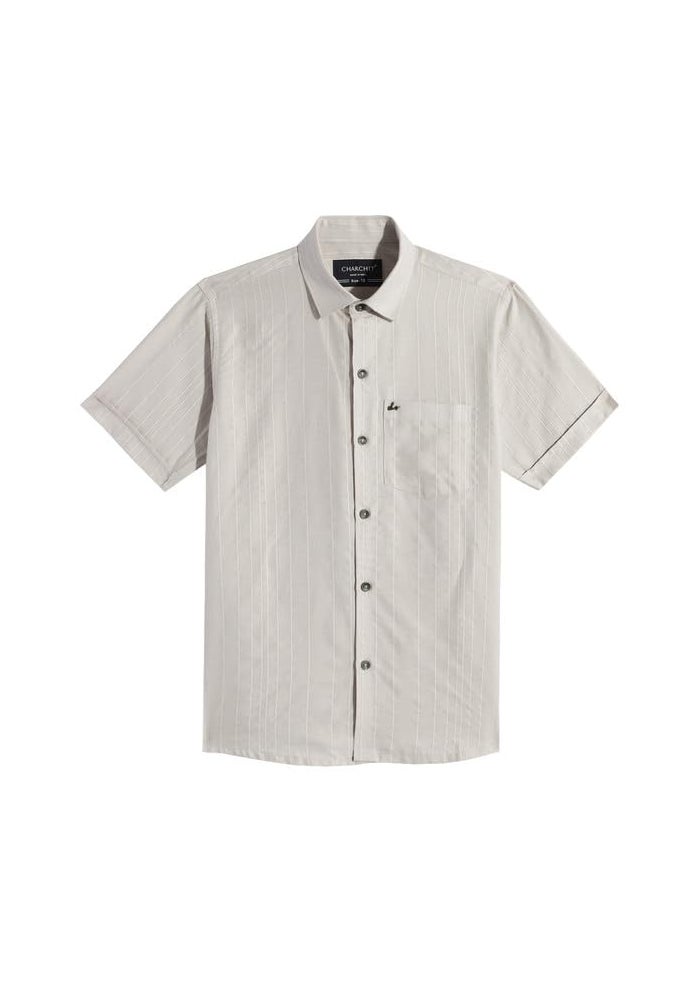 CHARCHIT Boys Cotton Solid Half Sleeve Shirt in Grey - Image 4