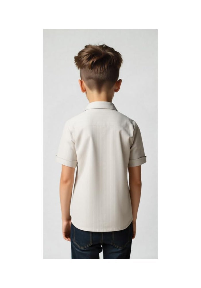 CHARCHIT Boys Cotton Solid Half Sleeve Shirt in Grey - Image 2
