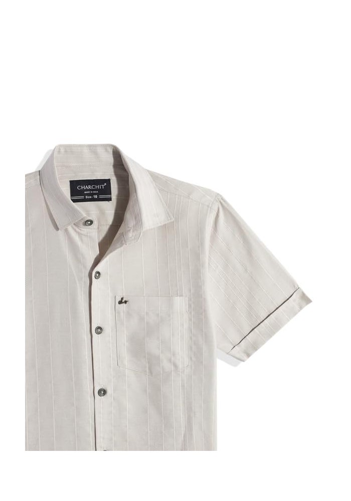 CHARCHIT Boys Cotton Solid Half Sleeve Shirt in Grey - Image 5