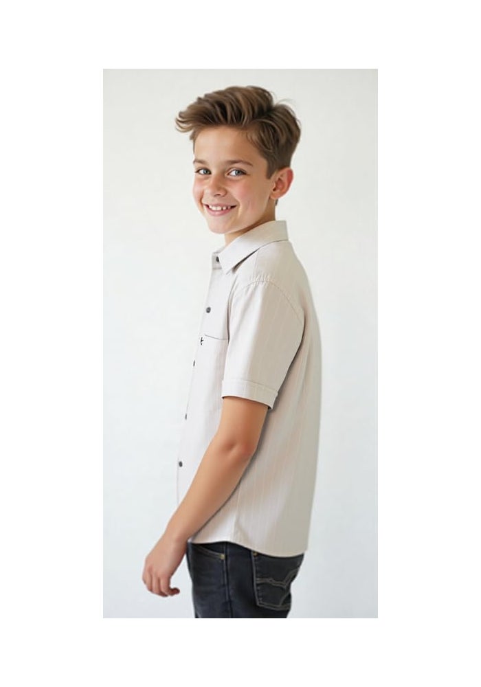 CHARCHIT Boys Cotton Solid Half Sleeve Shirt in Grey - Image 3