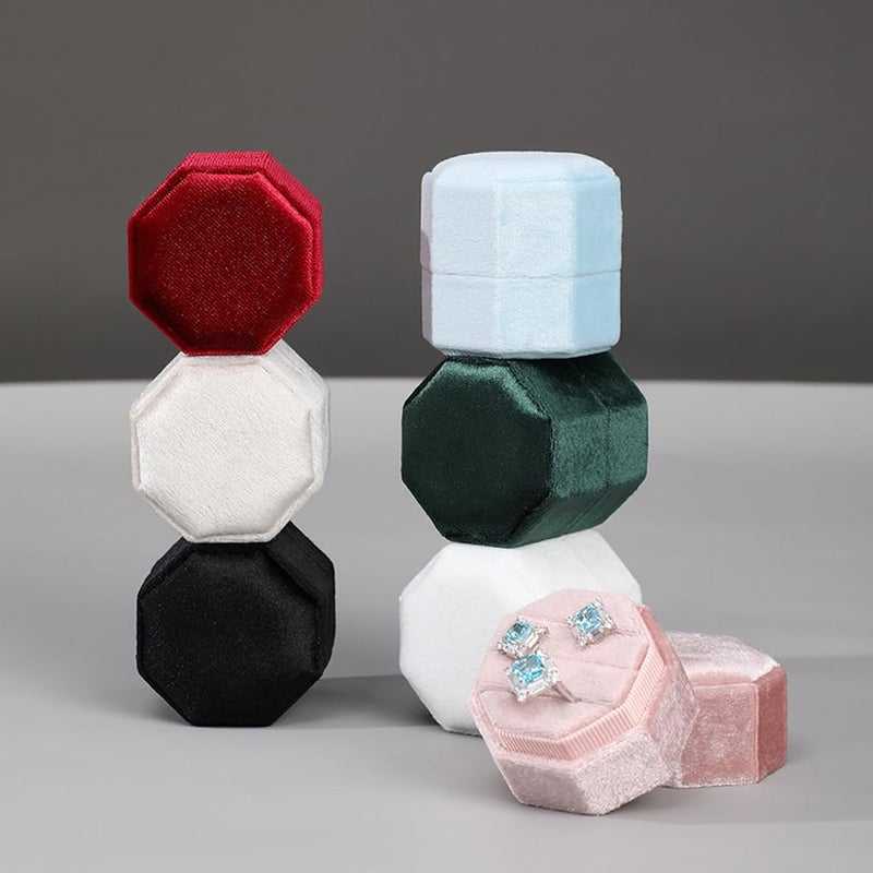JZTang Velvet Ring Box Octagon Shape 3 Slots Jewelry Box Triple Slots Ring Box Display Holder Elegant Jewelry Storage Box Gift for Proposal Engagement Anniversary Ceremony (Light Blue) - Image 4