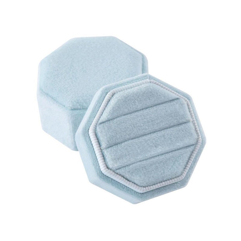 JZTang Velvet Ring Box Octagon Shape 3 Slots Jewelry Box Triple Slots Ring Box Display Holder Elegant Jewelry Storage Box Gift for Proposal Engagement Anniversary Ceremony (Light Blue) - Image 1