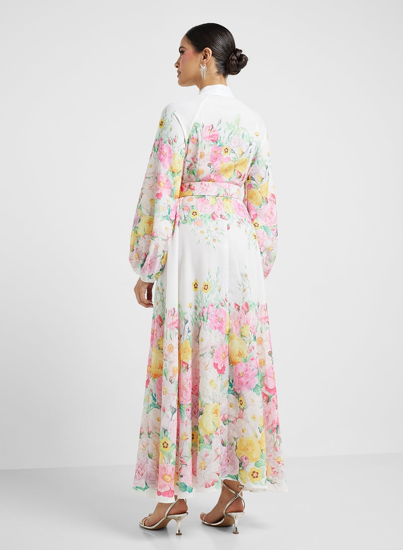 خزانة فستان ماكسي بحزام بنقوش الزهور - Image 2