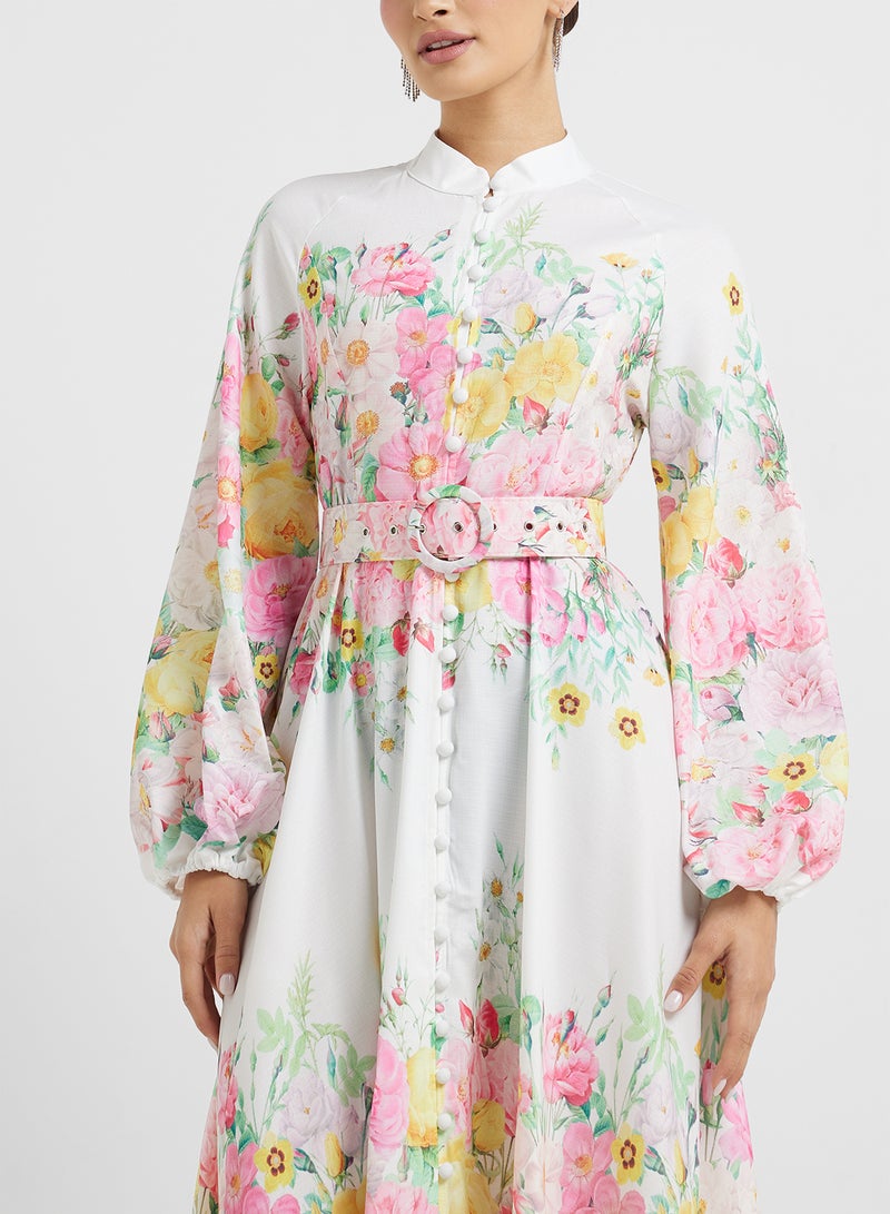 خزانة فستان ماكسي بحزام بنقوش الزهور - Image 3