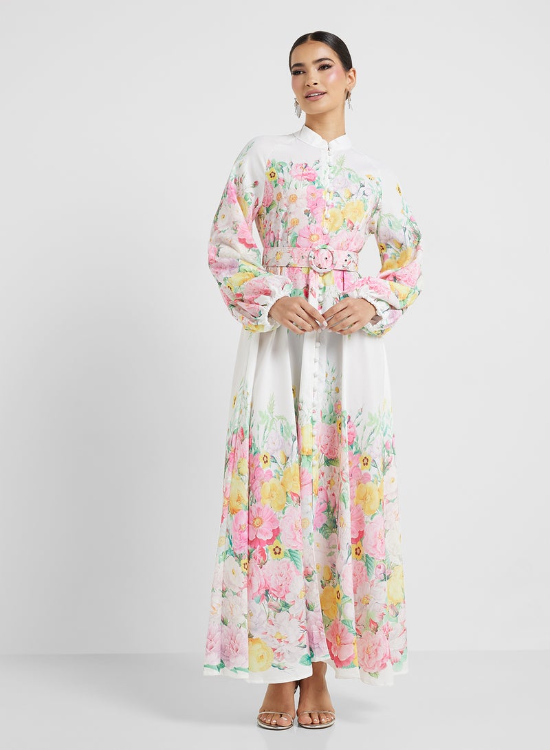خزانة فستان ماكسي بحزام بنقوش الزهور - Image 4