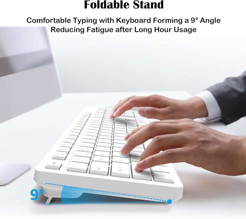 LeadsaiL White Wireless Keyboard and Mouse Combo, Full-Sized Ergonomic Computer Keyboard, 2.4GHz USB Cordless Keyboard Silent Mouse Set, 12 FN Shortcuts for Windows MacOS Laptop Computer - Image 4