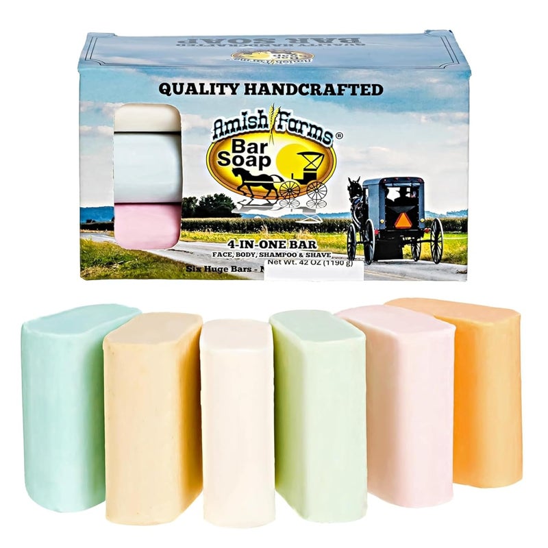 Amish Farms Bar Soap wAll Natural Bentonite Clay 6 Bars Made in USA Vegan Moisturizing for Sensitive Skin  Women  Mens Face  Body Bar Bath Soap for Shower  Clean Scent  5oz Each