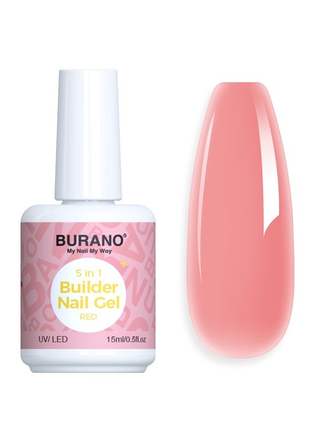 BURANO 5 in 1 Builder Base Gel 0.5 oz, Builder Gel for Nails Hard Gel Nail Extension Quick Building Gel, Builder Gel in a Bottle for Nail Pro & Beginner (RED) - Image 1