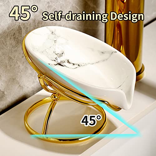 Dobbyby Leaf-Shaped Ceramic Soap Dish with Drain, Holder, Saver, Tray, Bar Soap Holder, Easy Cleaning, for Shower Bathroom Kitchen Sink Bathtub, Pro-Environment White - Image 3