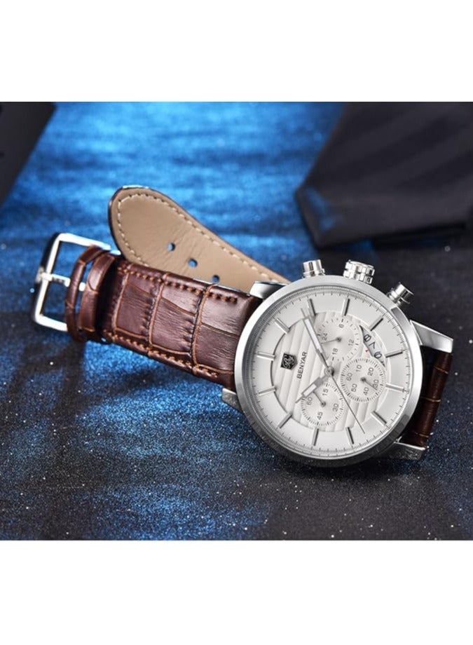 BENYAR Mens Watches Multifunction Chronograph Date Quartz Watch for Men Brown Leather Band Analog Wrist Watch Gift for Men Casual Business - Image 2
