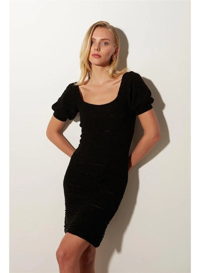 Sherin Black Square Neck Knit Dress