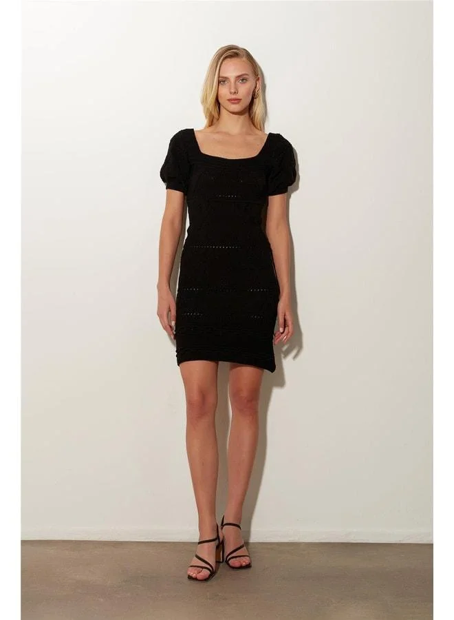 Sherin Black Square Neck Knit Dress