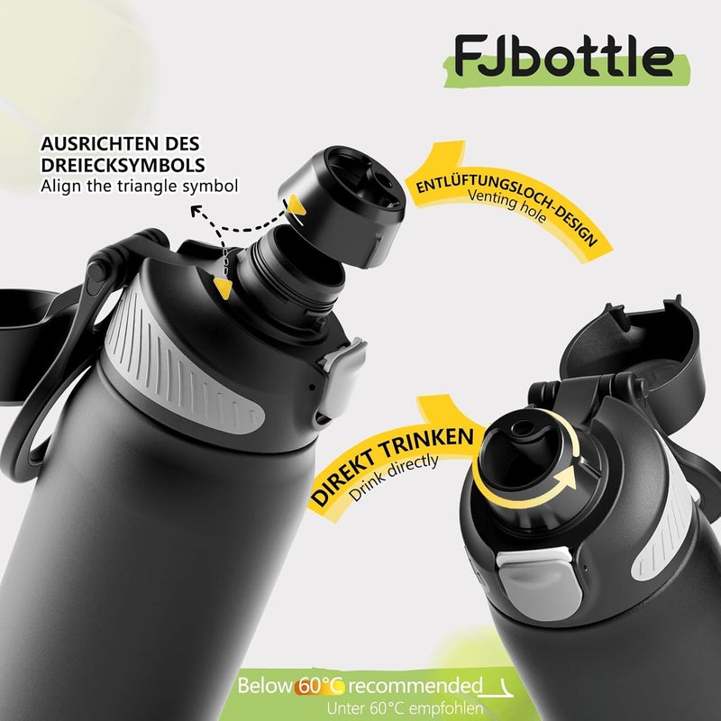 FjBottle Thermal Water Bottle with Straw, Magnetic Handle Phone Holder + Double Drinking System Sports Bottle 1L/700/600 ml – 1 Click Opening/BPA/Leak Free for Gym, Yoga - Image 2