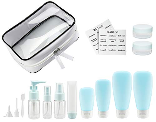 MAGIGO Pink Toiletries Leak Proof Travel Bottle Set (16 Pack), TSA Approved Airline Carry-On with Clear Bags for Women - Image 1