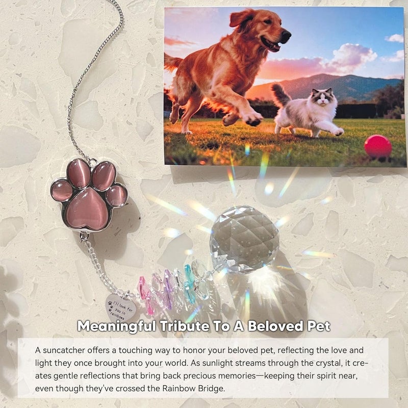 AMETHUARTZ Dog Memorial Gifts for Loss of Dog, Pet Memorial Gifts for Dogs, Thoughtful Bereavement Remembrance Crystal Suncatcher with Sympathy Card (Purple Red) - Image 2