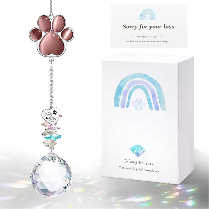 AMETHUARTZ Dog Memorial Gifts for Loss of Dog, Pet Memorial Gifts for Dogs, Thoughtful Bereavement Remembrance Crystal Suncatcher with Sympathy Card (Purple Red) - Image 1