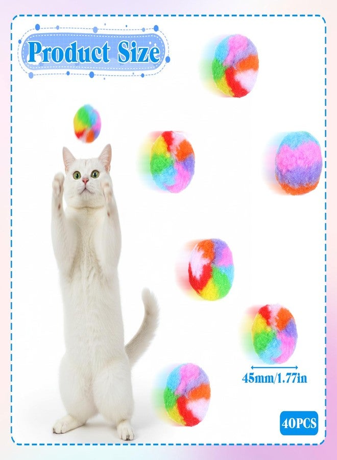 Qulkws 40 Pcs Soft Plush Cat Ball 1.7" Toy Kitty Yarn Puffs Rainbow Pom Pom Cat Toy Balls Small Plush Soft Balls Fuzzy Kitty Chase Puff Ball for Pet Kitten Interactive Playing Exercising Training Chasing - Image 2