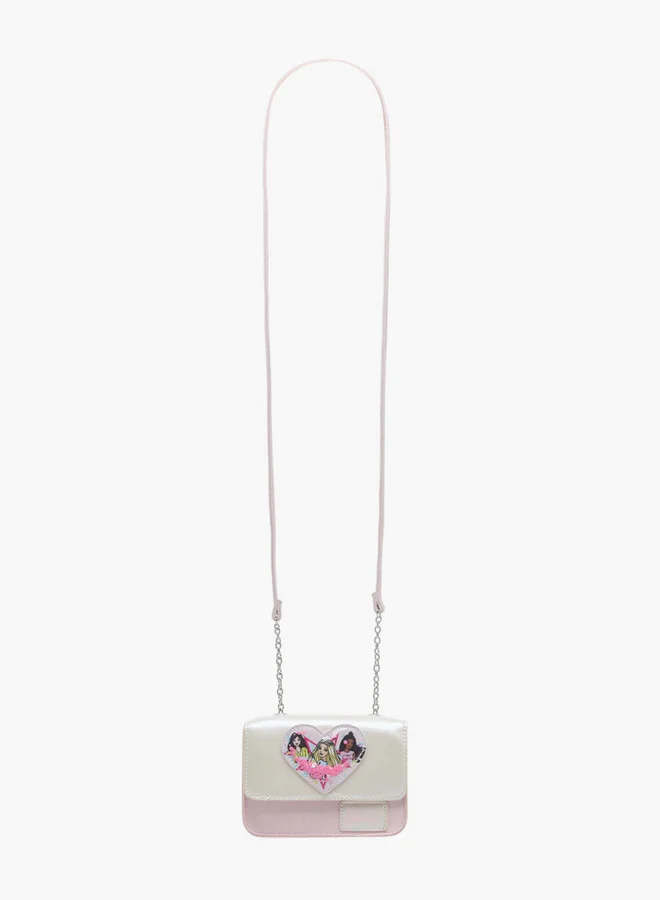Barbie Girls Heart Accent Crossbody Bag with Chain Accented Strap and Flap Closure