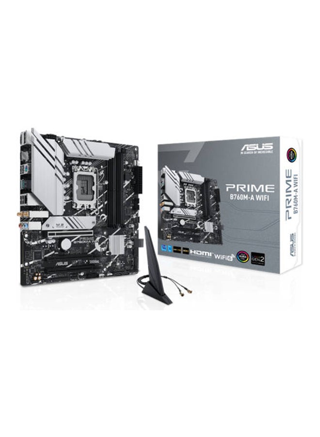 PRIME B760M-A WIFI LGA1700 mATX Motherboard, Intel B760 Chipset, 4x DDR5 DIMM, Support up to 128GB Memory, Wi-Fi 6 / 2.5Gb ETH / PCIe 4.0, USB 2.0 / 3.2 Type-C, 2*M.2, HDMI/DP | 90MB1EL0-M1EAY0 black